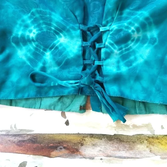 BEAUTIFUL Embroidery Beaded Ethnic Turquoise Silk SS Vintage Crop Top Jacket - Picture 15 of 16